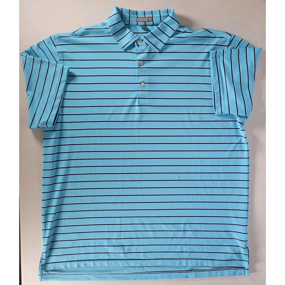 Peter Millar Summer Comfort Men Blue Striped Short Sleeve Golf Polo Shirt Sz XL